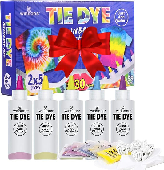 Tie Dye Kit 5 Colors Permanent Fabric Dye Art Set for Kids Adults for School, Homemade Party, Creative Groups Activities, DIY Gift | Just Add Water, Pre-Filled Dye Bottles, for School, Homemade Party, Creative Groups Activities, DIY Gift