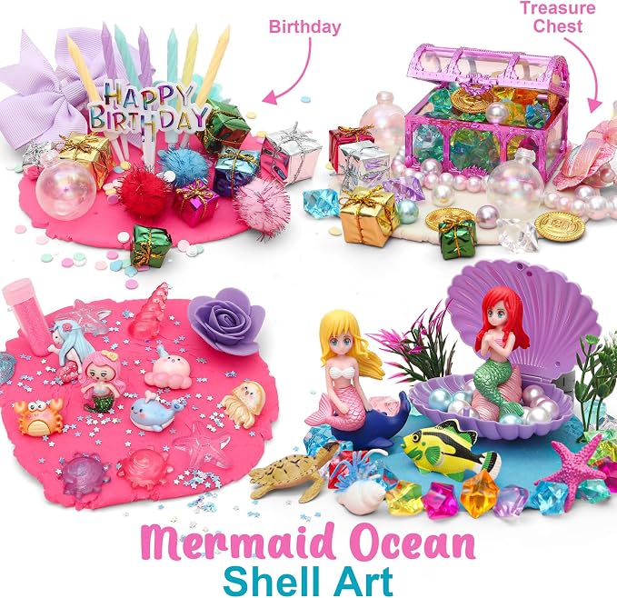 Golray Mermaid Sensory Dough Kit - Play Dough Set with 3 Packs of Playdough, 2 Mermaid Figures, Marine Animals & Plants Toys and Decorative Accessories, Sensory Toys Gifts for Kids & Toddlers