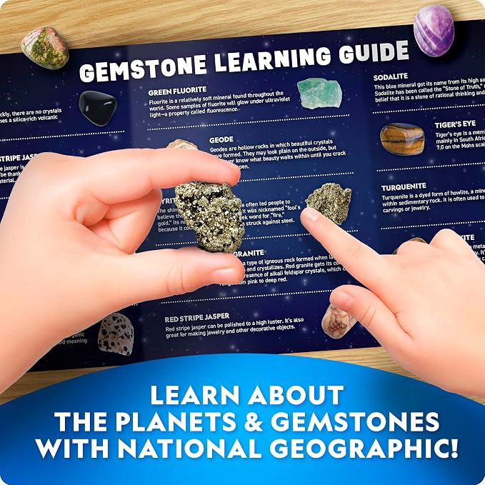 National Geographic Space Gemstone Dig Kit with 16 Real Specimens | 8 Planet-Shaped Dig Bricks, 16 Rocks and Gemstones, Excavation Activity, Space Science, Gem Mining, Birthday Gift