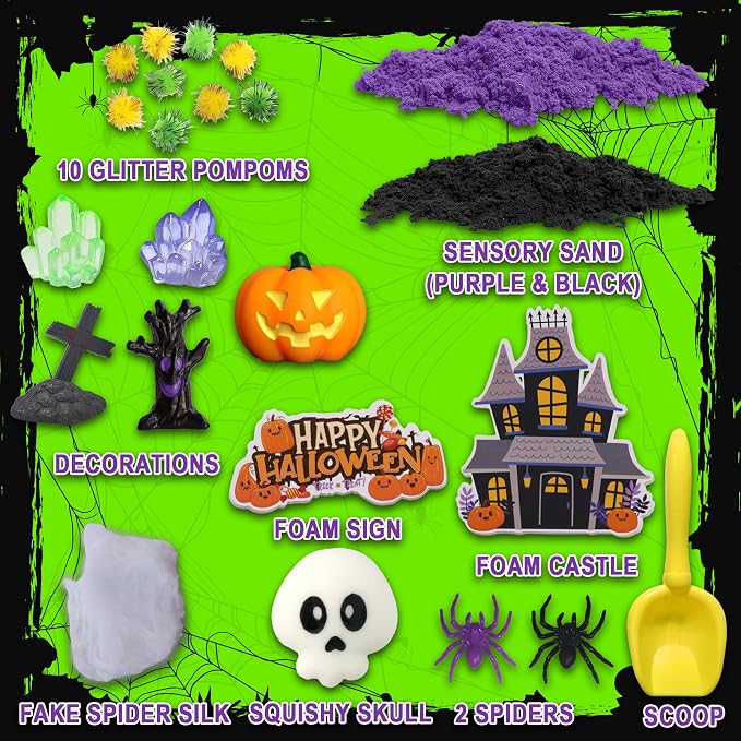 AGENTLAN Halloween Sensory Bin with Sensory Sand, Halloween Sesnory Toy | Spooky sand kit with Play Sand, gift for boys and girls ages 3-8, party activity