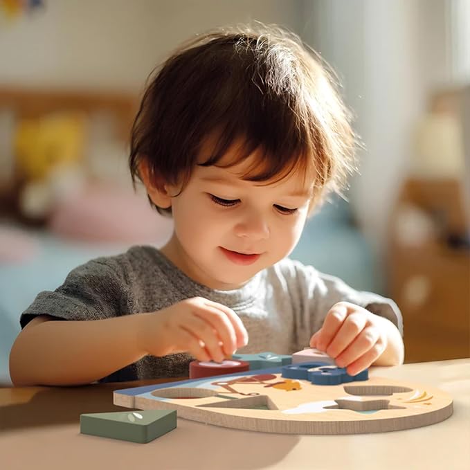 Early Learning Puzzle for Toddlers 12m+ 4-Piece Sorter | 4-piece shape color sorter, sorting & stacking toys, cognitive fine motor learning, preschool, early development, wooden toy