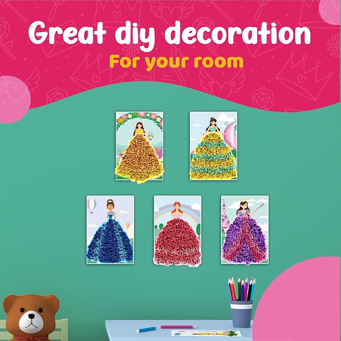 jackinthebox Poke Art Princess Themes Crafts Kit for Kids, Girls, Ages 4-8 | 1400 fabric pieces, travel arts activities & birthday gifts, mess-free toddler, age 4 5 6 7 8 9 year old, flower pressing