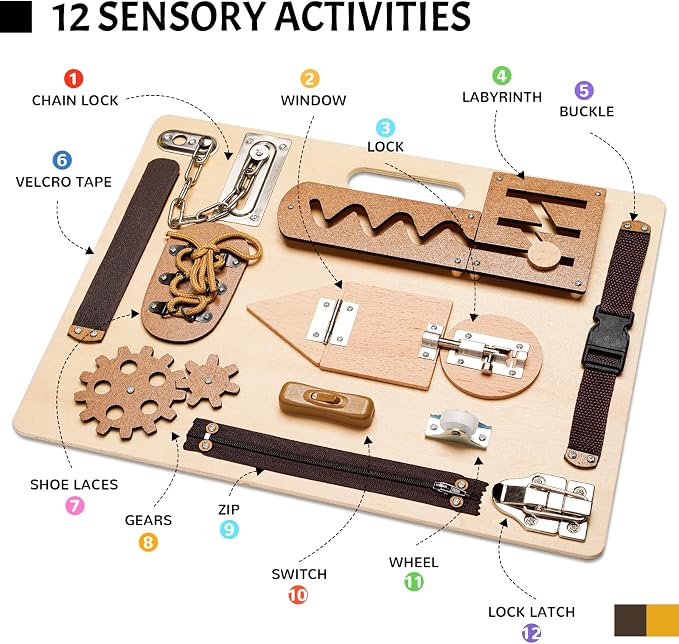 Montessori Busy Board for Toddlers, Wooden Sensory Toys, Preschool Learning Activities for Fine Motor Skills Travel Toy, Basic Life Skills Educational Gifts for 1, 2, 3 Years Old Kids Boys Girls | Preschool Learning Activities, Basic Life Skills, Fine ...