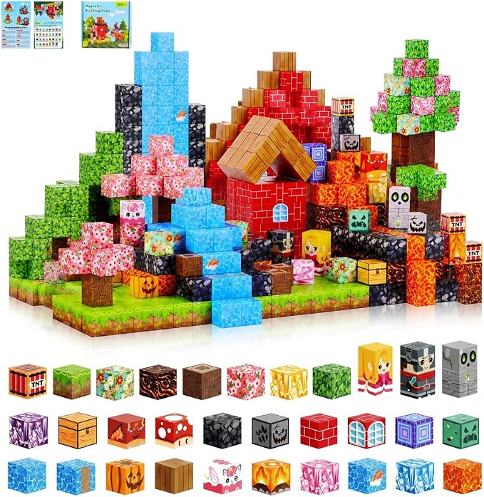 208PCS Magnetic Building Blocks Set for Kids Ages 3-8, 0.8in Magnetic Cubes STEM Construction Toy, 3D Magnet Building Blocks for Boys Girls, Birthday