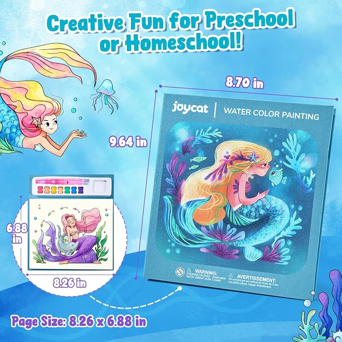 JoyCat Paint with Water Coloring Books for Toddlers (Ocean Princess) | Watercolor Painting Set for Kids Ages 3-5 & 4-8, Arts & Crafts Drawing Activity Travel Toy, Birthday Gifts for Boys & Girls