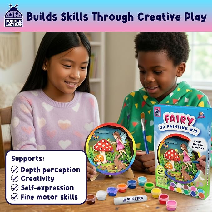 Fairy 3D Painting Kit Craft Kits - Kids Painting Set - Wooden Crafts to Paint, 6 7 8 9 10 Year Old Girl Birthday Gifts, Art Sets for Girls Ages 8-12, Arts and Crafts Toys for Girls 8-10
