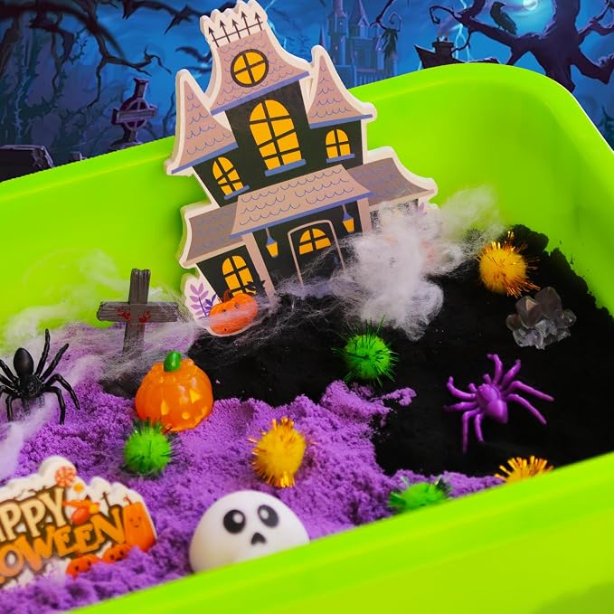 AGENTLAN Halloween Sensory Bin with Sensory Sand, Halloween Sesnory Toy | Spooky sand kit with Play Sand, gift for boys and girls ages 3-8, party activity