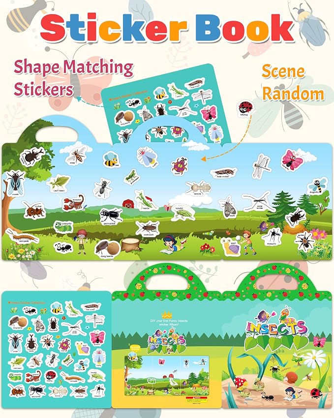 Benresive Reusable Sticker Book for Toddlers, Travel Stickers for Kids | Toddler Travel Activities Toys, Birthday Gifts for Boys & Girls, Airplane Travel & Road Trip Essentials Kids