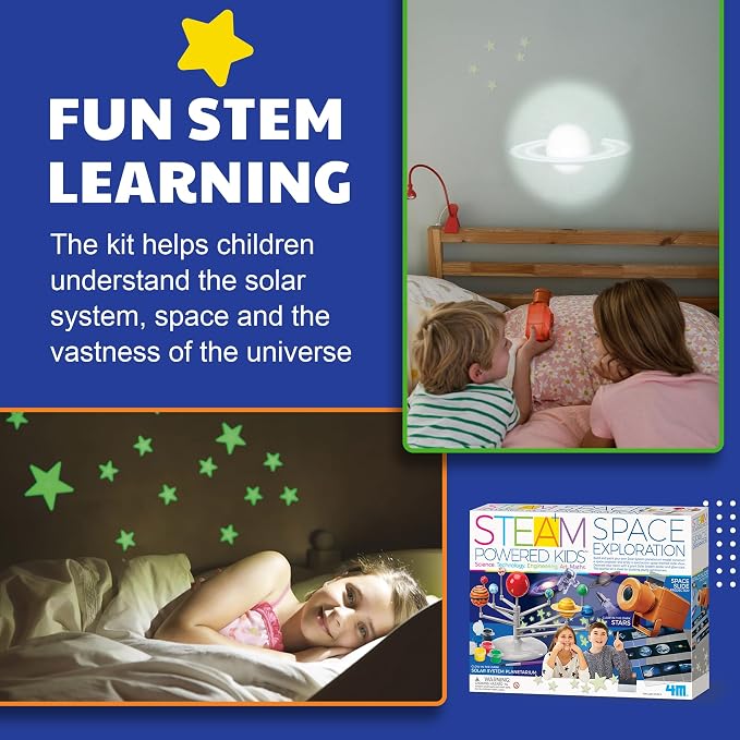 4M - STEAM Space Exploration - Build & Paint Solar System Planetarium Model, Assemble Space Toys Projector with Slides, Includes Glow Stars & Poster - Educational Science Planet Toys Kit, Kids Ages 5+ | Space Exploration STEAM Activity Kit for Kids