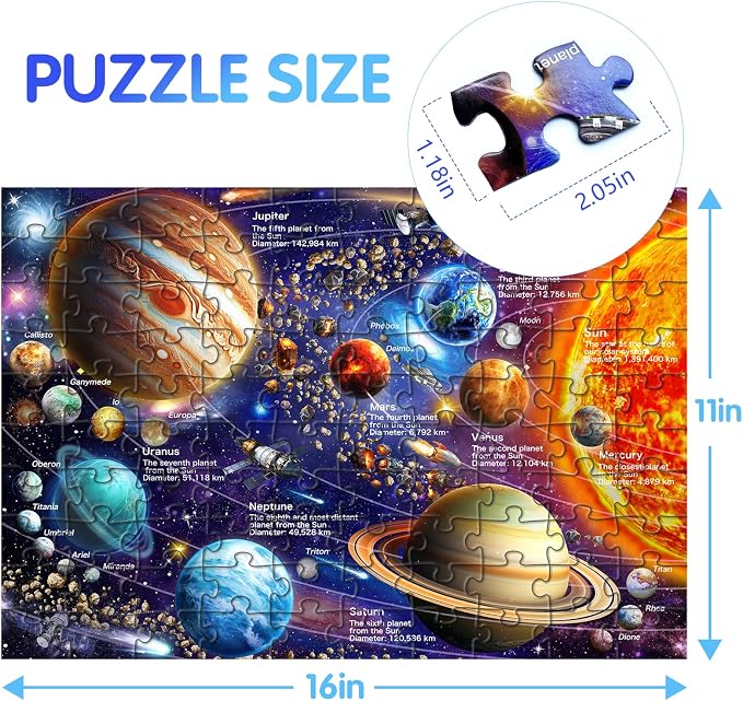 100 Piece Puzzles for Kids Ages 6-8-10, Solar System Puzzles 100 Pieces for Kids Science Educational Space Planet Puzzle Toys for Kids 6, 7, 8-10 Boys Girls