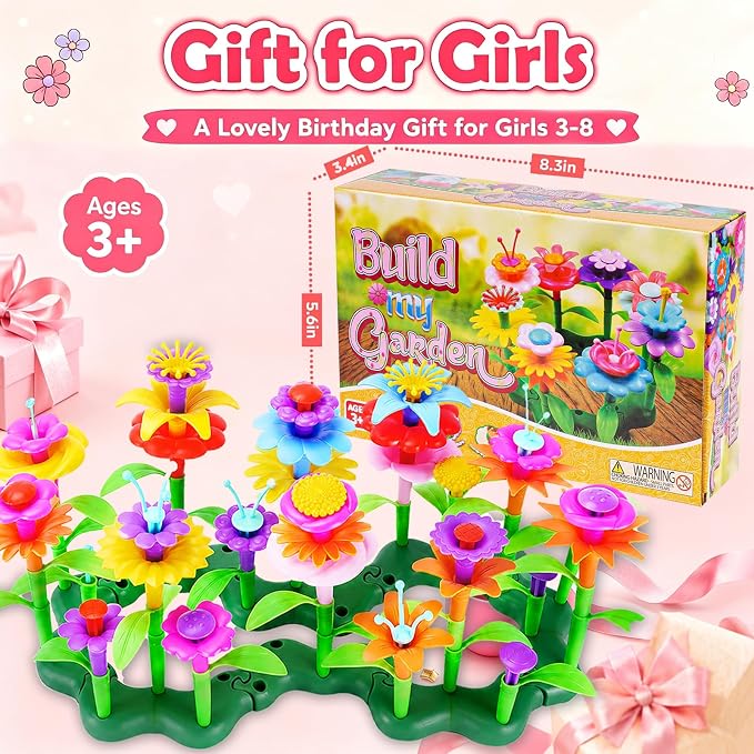 99pcs Flower Garden Building Toys Set - STEM Montessori Toys for Girls | Birthday Gift for 3 4 5 6 7 Years Old Girl, Sorting & Stacking Building Block Playset Springl, Gardening Toy for Kids