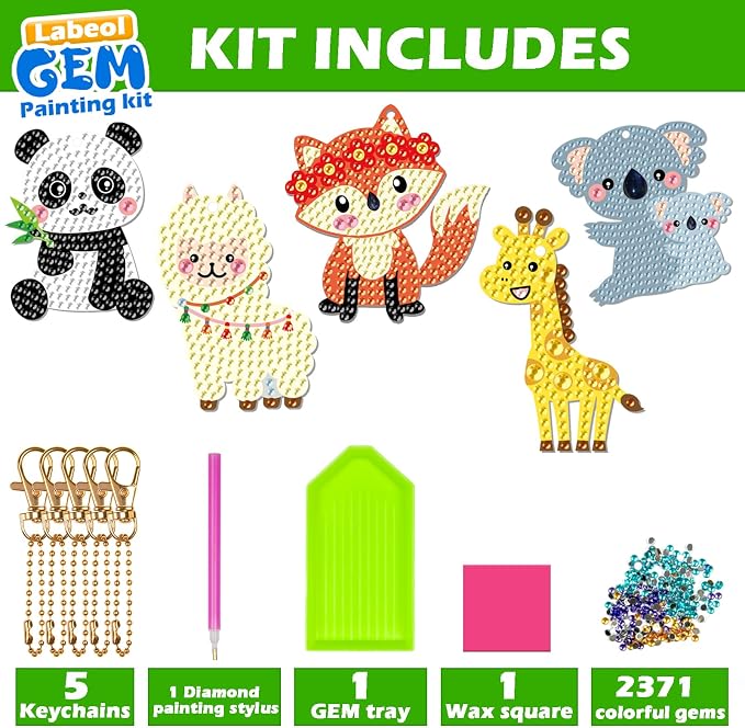 Labeol Arts and Crafts for Kids - Creat Your Own GEM Keychains-5D Diamond Painting by Numbers GEM Kits for Kids Girls Toddler Age 6-7 6-8 10-12
