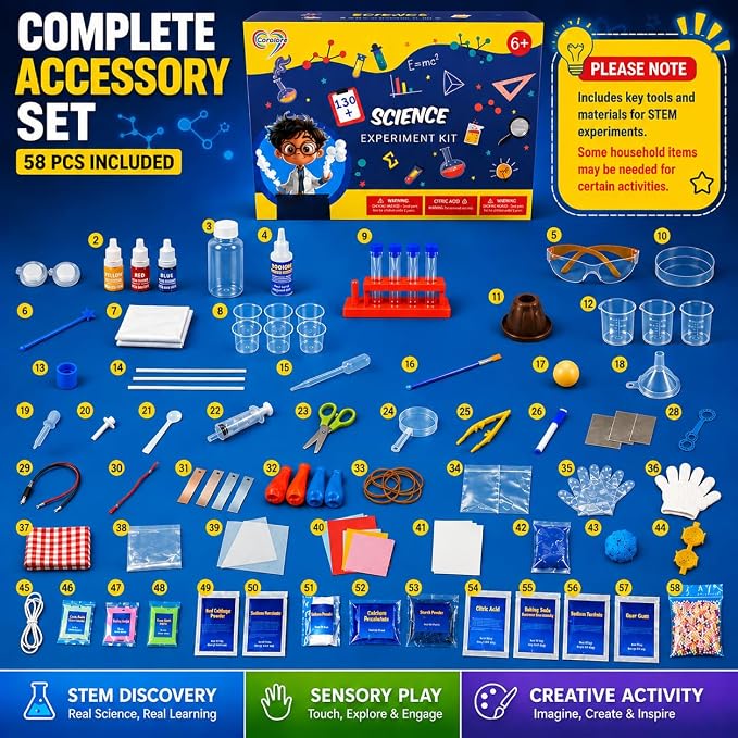 Science Experiment Kit for Kids 6-12, STEM Chemistry Set with Volcano | 130+ science activities with volcano eruption, crystal growing, slime making and lab experiments, STEM gifts for boys & girls
