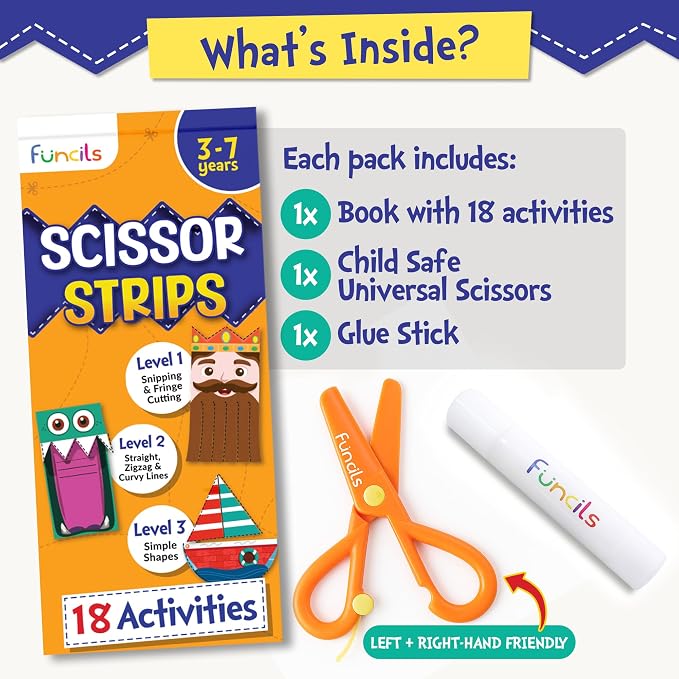 Funcils 15 Educational Kids Party Favors, Scissor Craft Kits, Age 3 4 5 6 7 | Scissor Skills Craft Activity Kits with Book, Scissors & Glue - Birthday Goodie Bags Stuffers, Classroom Gifts for Boys Girls