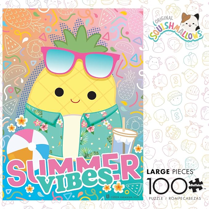 Buffalo Games - 100 Piece Squishmallows Jigsaw Puzzle for Kids Ages 6+ | Officially Licensed, Made in the USA, Recycled Board, Poster Included, 15 in x 11 in, Giftable