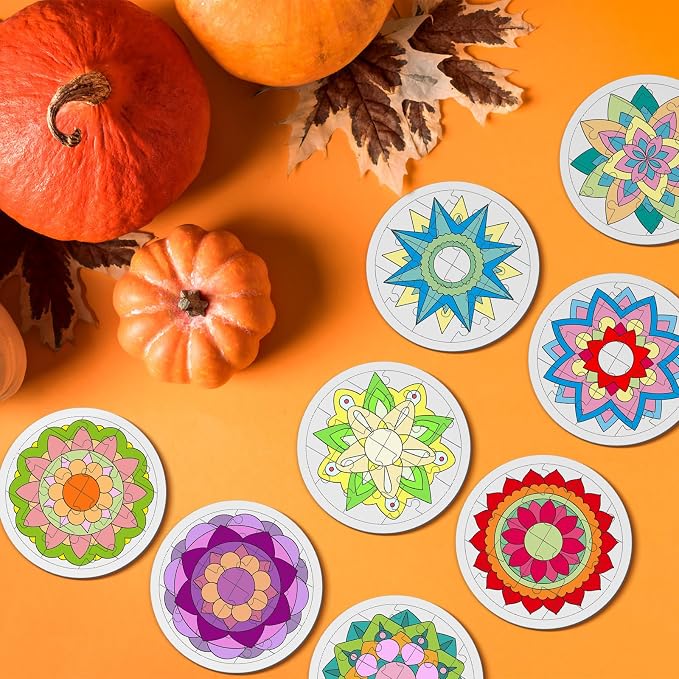 Cinrobiye 24 Pcs Diwali Mandala Coloring Jigsaw Craft Kits, Festival of Lights DIY Puzzle Activities for Classroom, Cultural Events, Holiday Party Favors, Creative Art Supplies