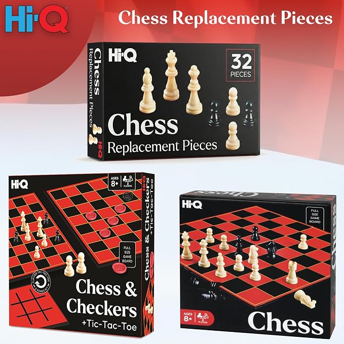 Chess Replacement Pieces – Complete Set of 32 Staunton Style Tournament Chessmen – Cream & Black Plastic Figures – Full Set for Replacement or Upgrades – King Height 2.5 Inches