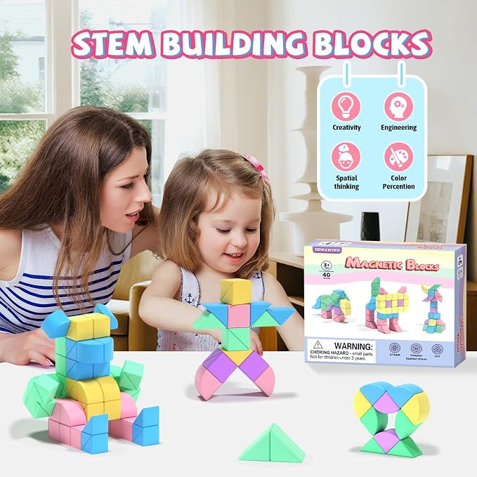 40Pcs Magnetic Blocks,Montessori STEM Toys, Ideal Gifts for Kids Ages 3+