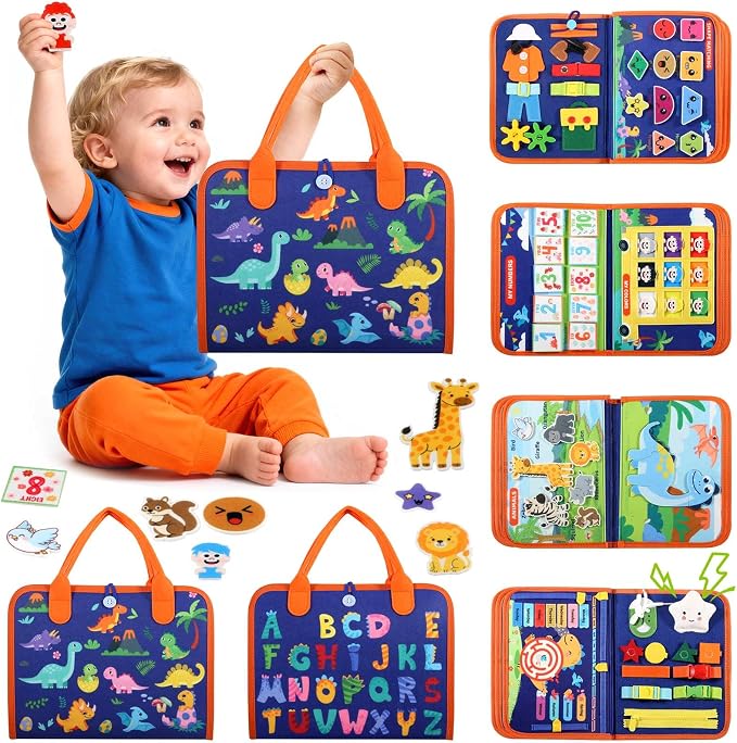 GOLIYEAN Toddler Busy Board - Montessori Toys for 2 Year Old Boy Birthday Gift, Educational Learning Sensory Busy Book for Toddlers, Ages 2-4 Airplane Car Travel Toys, Activity Books for Toddlers