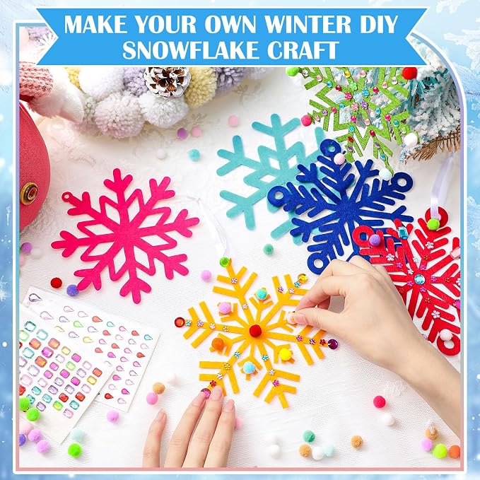 Jetec 72 Set Holiday Snowflake Craft Kit Winter DIY Hanging January Craft Ornaments Snowflake Kit for Christmas Tree Home Activity Decorations Party Favors Home Activities(Bright Color)