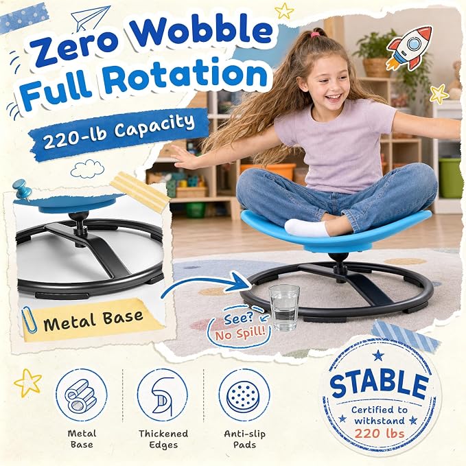 Pterying 21" L × 19" W Large Size Spinning Chair for Autistic Kids, Ages3+ | Autism Sensory Products, Sensory Toys Gifts for Kids with Autism & ADHD, Training Body Coordination, Azure Rounded Shape