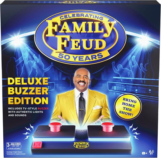 Spin Master Games Family Feud: Deluxe Buzzer Edition Board Game | Survey Says Fun, Guess The Most Popular Answers, Features Buzzer with Lights & Sounds, For 3 or More Players, Ages 8 & Up