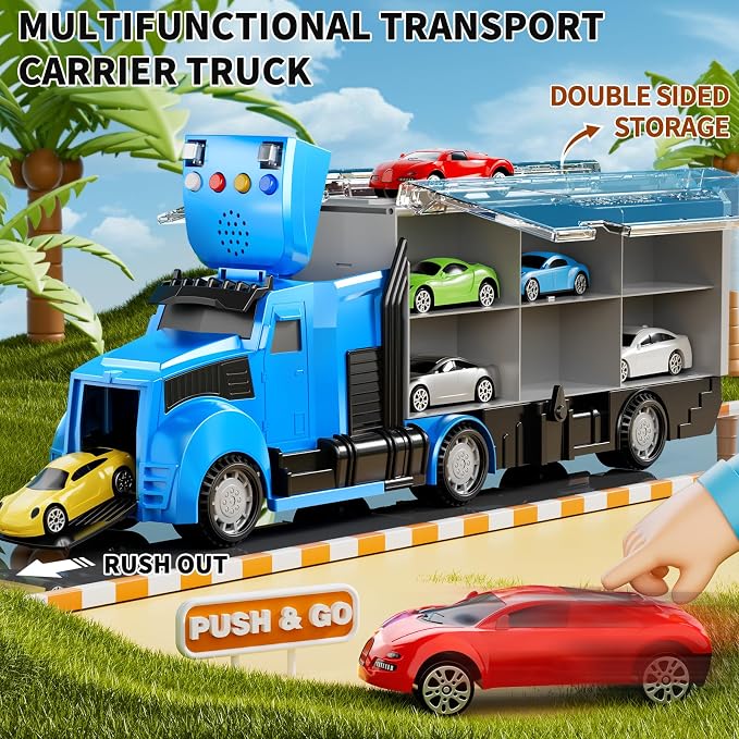 NIPLOOOW Racing Trucks Toy Set with Play Mat, Carrier Truck Play Vehicles Set for 3 4 5 6 Years Old Boys Kids, Die-Cast Car Toy for Toddlers 3-4 Years, Birthday Gifts Toys for 3-9 Year Old Boys