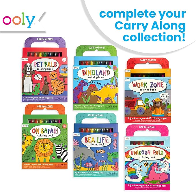 Ooly Kids Coloring Book 9 Jumbo Crayon Kit - Safari | Ages 3+, Easy Grip, Handle Carry, Great for Car and Airplane Travel, Fun Gift