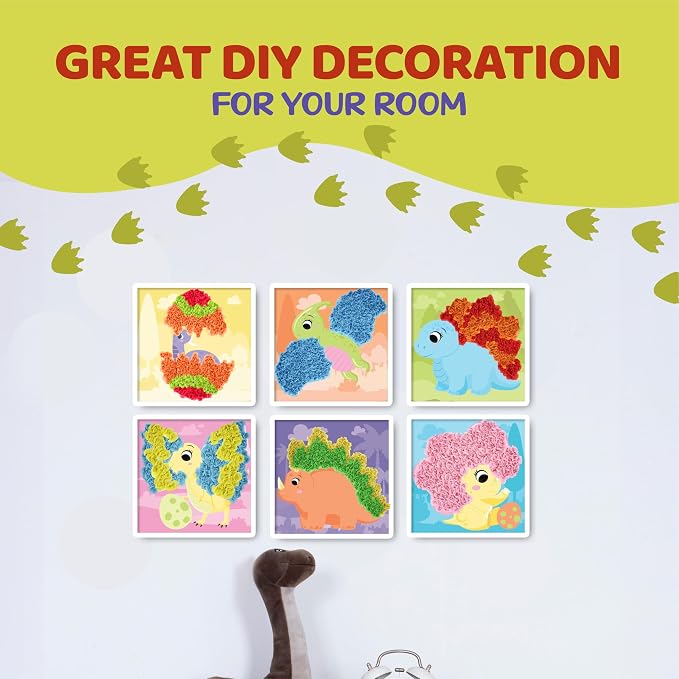 jackinthebox Poke Art Dinosaurs Crafts Kit for Kids, Boys & Girls, Ages 4-8 | 1400 fabric pieces, punch dot activities, learning ideas, travel toys, birthday gifts, age 4 5 6 7 8 yr old, flower pressing