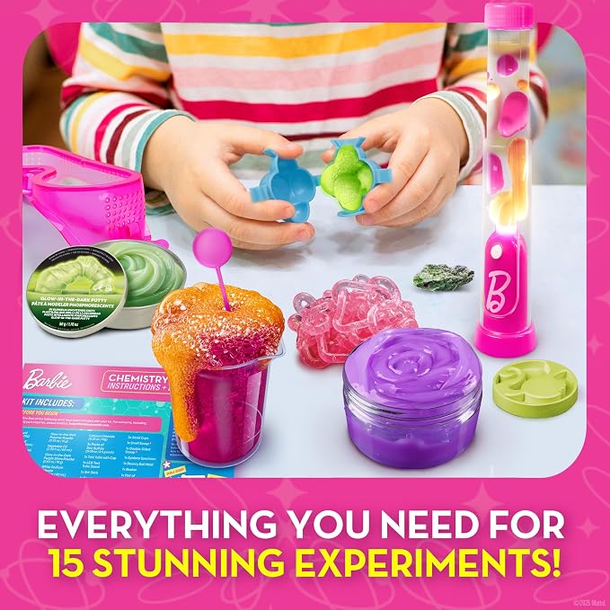 Barbie™ Chemistry Science Kit with 50 Experiments for Kids Ages 8-12 | 50 Experiments, Lab Gear and Goggles, Glow in the Dark Slime, Lava Lamp, Chemistry Activities, STEM Learning, The STEAM Lab