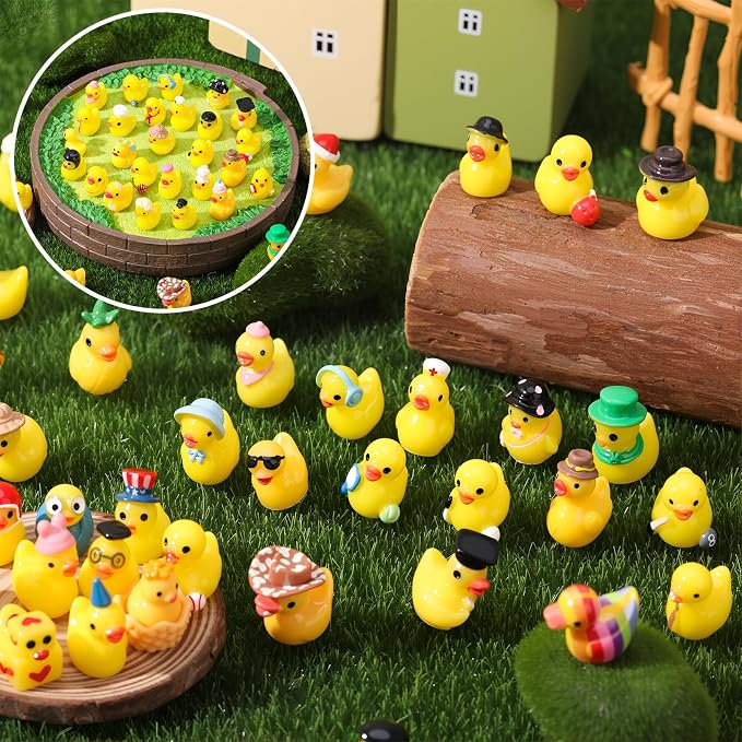 50 Pack Multicolor Mini Resin Ducks, Novelty Little Yellow Duck | Tiny Ducks to Hide Prank, Party Favor for Birthday, Graduation, Independence Day, Halloween, Christmas (50 Styles)