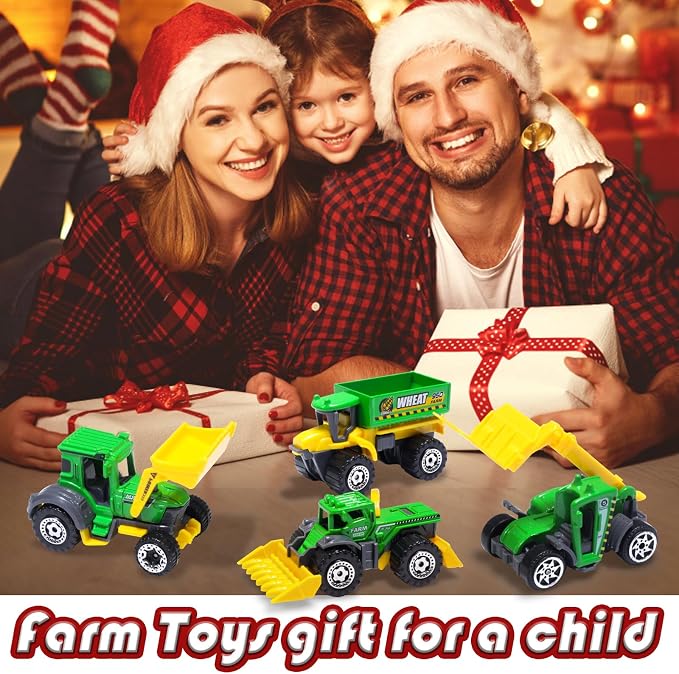 Oriate Diecast Farm Tractor Toys Set for Kids Boys Girls Age 3-5, 6pcs Cars | Harvester,Transporter, Truck, Sprayer Small Farming Toy Tractors, Mini Vehicles Model Farm Equipment, Christmas Birthday Gift