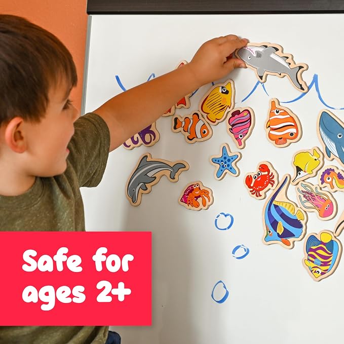 Spark & Wow Wooden Magnets, Sea Life, Magnets for Kids Ages 2+ | Open-Ended Play, Adhere to Fridges, Whiteboards and More
