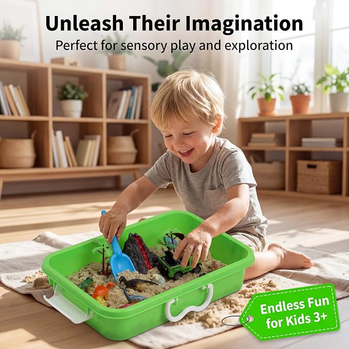 AGENTLAN Dinosaur Sensory Bin with Sensory Sand, Gifts for Boys Ages 3-8 | dinosaur dig sand box with dinosaurs, volcano, and tools, indoor and outdoor activity, toddler dinosaur toys