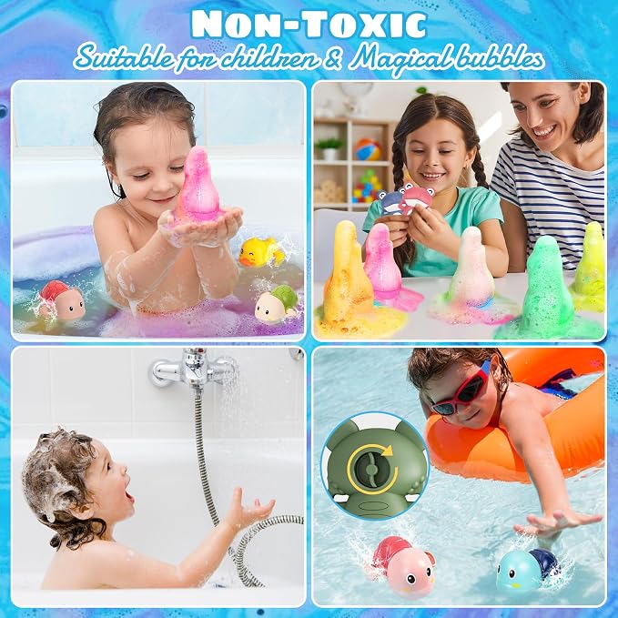 Magic Potion Bath Toy for Kids, 6 Bottles Color Fizz Science Kit with 2 Surprise Toys, Fun Pour & Play Bath Bomb Set for Boys Girls