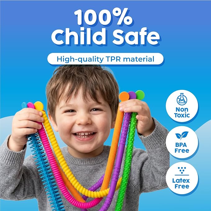 BUNMO Stretchy Strings - Stimulating & Fun Fidget Toys for Kids - Hours of Fun - Non-Mouthable Toy 3+ - Super Sensory 6 Pack