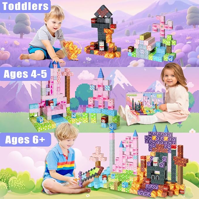 Magnetic Building Blocks 150PCS, STEM Toys Educational Magnet Cubes, Learning Sensory Toys for Kids Ages 3-15, Birthday Gifts for Boys & Girls
