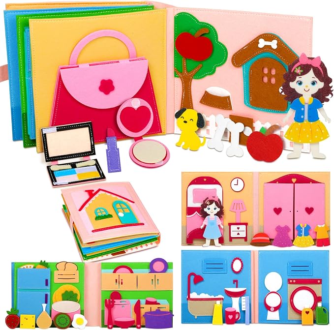 Montessori Busy Book Toddler 2-4 3-5 Birthday Gift Girl Toys Boy Travel Toy | Felt Busy Board Book Pretend Play Car Airplane Travel essentials Toys Kids Educational Sensory Activity Board Open Ended Toys