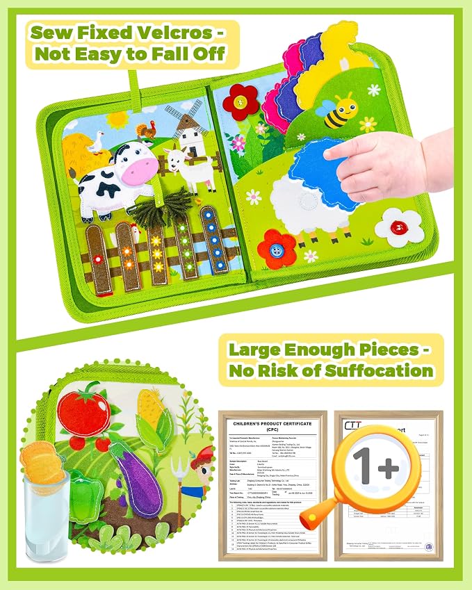 Busy Book for Toddlers 1-3, Montessori Toys for 1 Year Old Boy Girl Gifts | Busy Board, Birthday Gifts, Toddler Airplane Car Travel Toy, Learning Educational Toys, Farm Animals, Quiet Activity Books