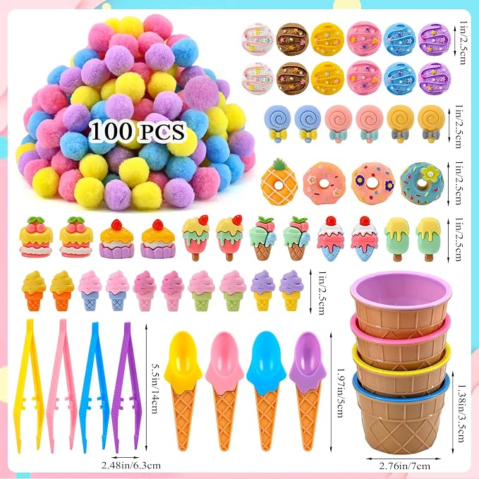 156 Pcs Ice Cream Sensory Bin Items Summer Counting Sorting Sensory Bin Filler Fine Motor Ice Cream Lollipop Donut Counts for Summer Counting Sorting
