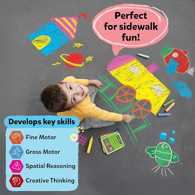 Skillmatics Sidewalk Chalk – Summer Activity, Washable Creative Outdoor Fun | 18 Washable Chalk Sticks, 15 Activities & Games for Kids, Gifts for Boys & Girls Ages 3, 4, 5, 6, 7, 8, 9, 10