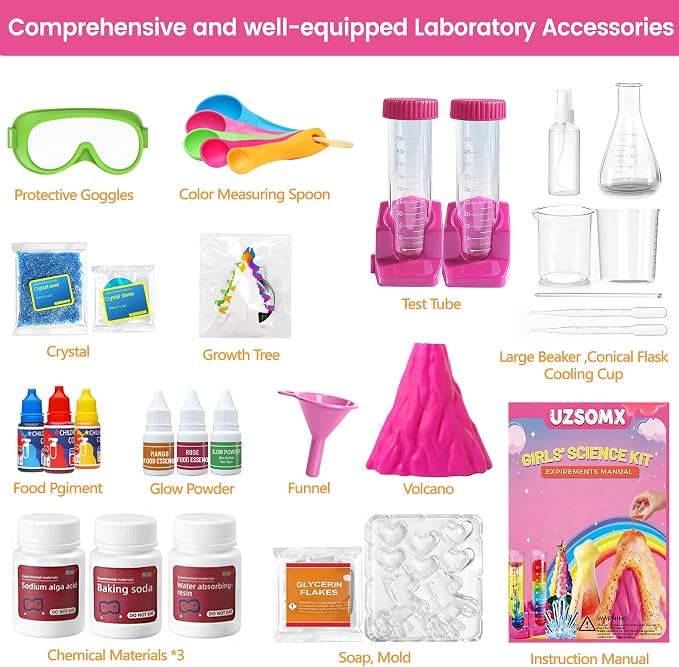 Girls Science Kit for Kids 150+ Educational Projects with Chemistry | Science Experiments, Stem Toy Learning, Educational Projects, Chemistry , Crystal Growing, Volcano Science Kit for Kids 4t-8t