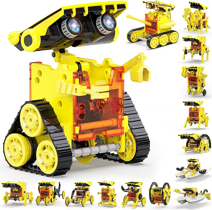 Wesfuner 30-in-1 STEM Solar Robot Kit Toys, 243 Pieces Educational Building Science Experiment Kit for Kids Aged 8-12, Birthday Gifts Kids Aged 8 9 10 11 12 13 Years Old(Yellow)