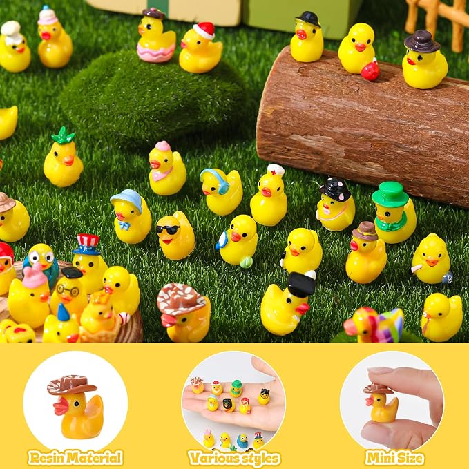 50 Pack Multicolor Mini Resin Ducks, Novelty Little Yellow Duck | Tiny Ducks to Hide Prank, Party Favor for Birthday, Graduation, Independence Day, Halloween, Christmas (50 Styles)