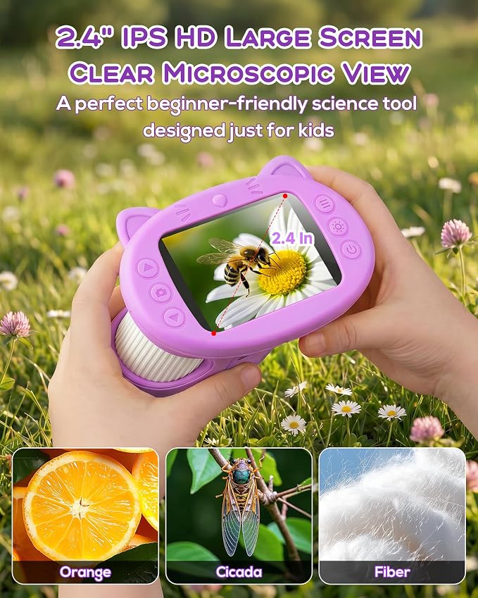 Digital Handheld Microscope for Kids, 1000X Portable Pocket Magnifying Glass with 2.4" Screen, STEM Educational Birthday Gift for Boys Girls Age 4-6 to 8-12, Outdoor Exploration Toy,Purple