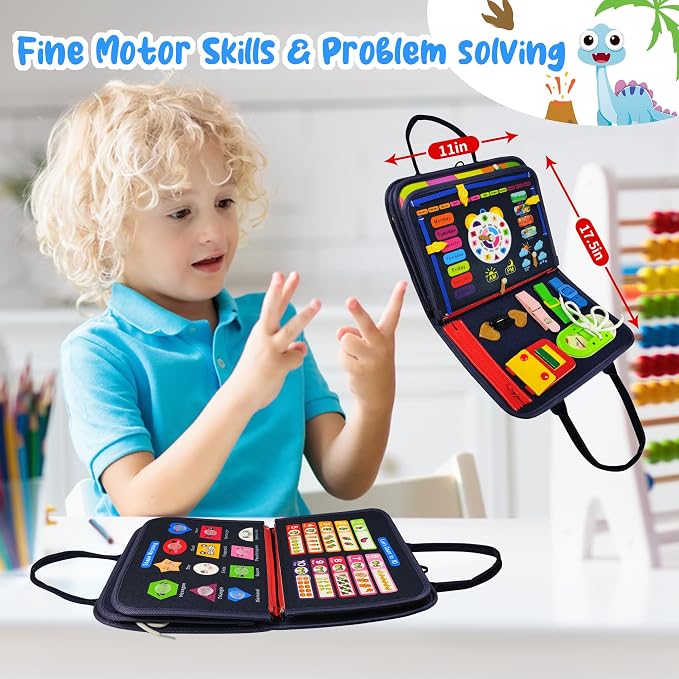 TenFans Busy Board for Toddlers 3+ Years Old, Montessori Sensory Toy | 8-Layer Felt, Educational Learning Fine Motor Skills Activity Board, Travel Toys for Car Airplane, Gifts for Boys Girls