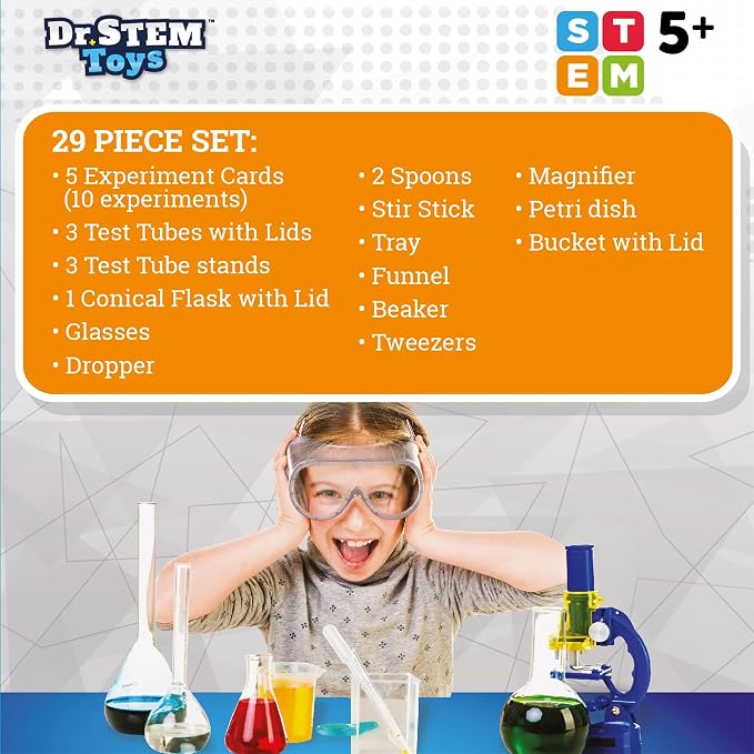 Dr. STEM Toys - Kids First Chemistry Set Science Kit | 29 Lab Elements Includes 10 Easy Experiments | Safe and Non-Toxic Ideas for Kids | Stem Experiments, Learning & Educational Toys