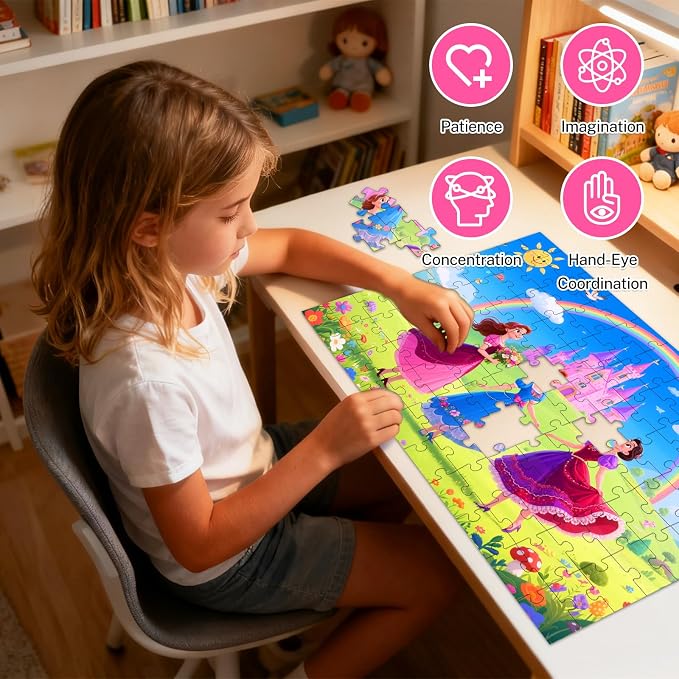 100 Piece Puzzles for Kids Ages 4-6 6-8 8-10, Unicorn Mermaid Fairy Princess Jigsaw Puzzles 100 Pieces Kids Puzzles Ages 3-5 4-6 5-8, Educational Learning Toys Gifts for Girls Boys 4-Pack 15"x10"