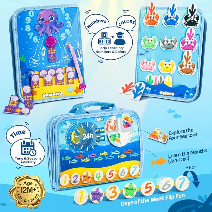 Busy Board Montessori Toys for Toddlers 1-3 Busy Book Sensory Toys for Girls Boys,Airplane Travel Activity Book Toy for 1 2 3 Year Old Birthday Gift,Fine Educational Preschool Learning Toy