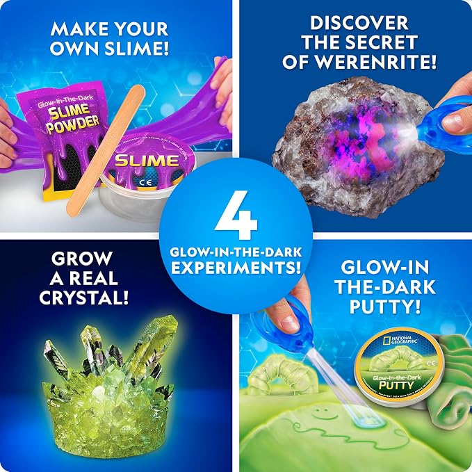 NATIONAL GEOGRAPHIC Mega Science Kit - Glow in The Dark Lab with Crystal Growing Kit, Slime Making, Glowing Putty, and More Science Experiments, Slime Kit for Boys and Girls (Amazon Exclusive) | Crystal Growing, Slime Making and Glowing Putty, Glow Sci...